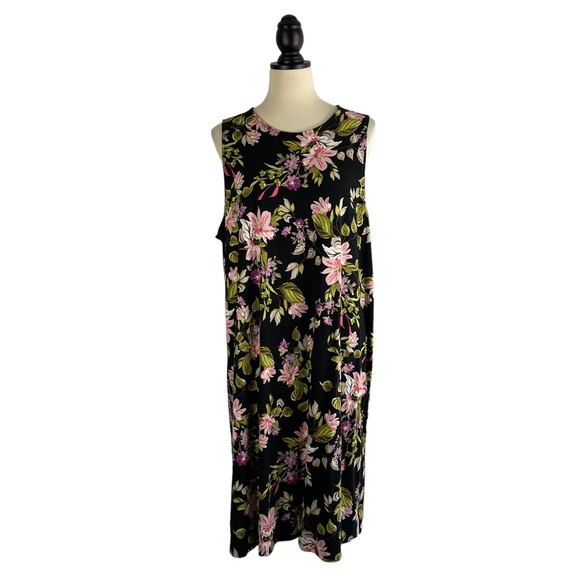 J. Jill Dresses & Skirts - J. Jill Dress Wearever Collection Black Purple Floral Print, Size XL Tall